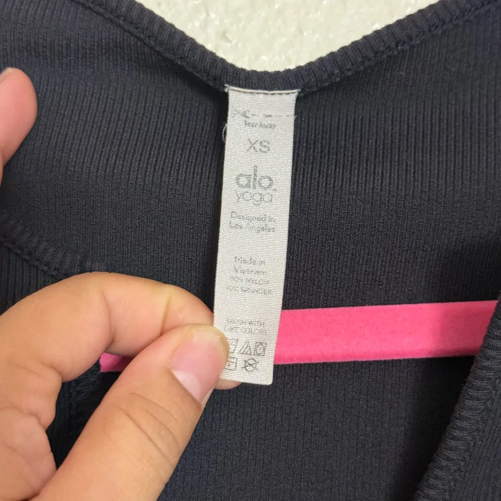 ALO YOGA Black Ribbed Cropped Savvy Short Sleeve Active Lounge Shirt Top Size XS - Image 6