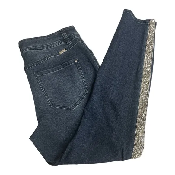 Inc Denim Embellished Skinny Leg, Petite Fit Jeans Size 10P Glitter Sparkles Blue - Image 2