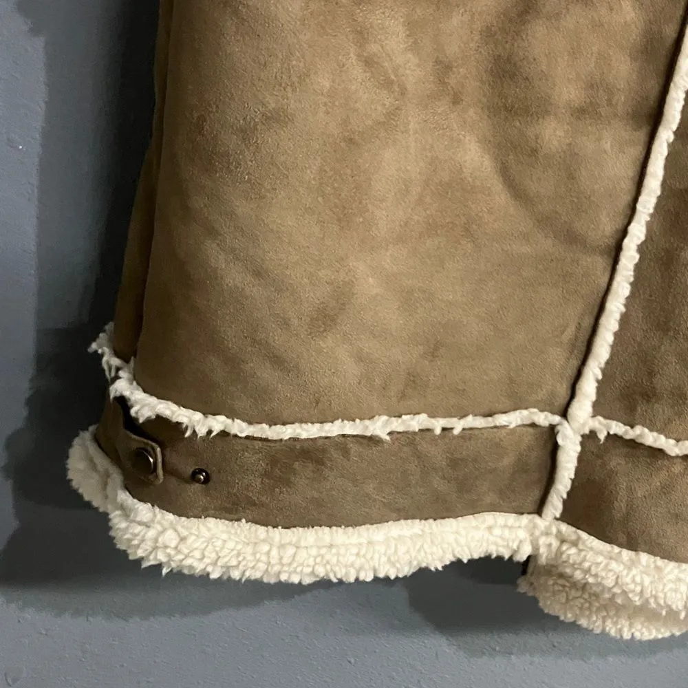 Joie Brown &Cream Shearling suede Vest Gorpcore oversized medium #737 - Image 6