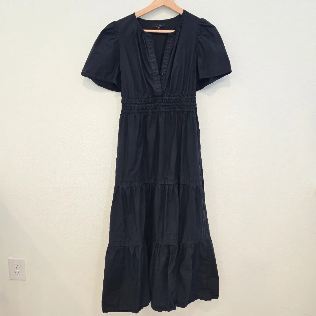Quince Organic Cotton Poplin Tiered Maxi Black Dress Size Medium - Image 3
