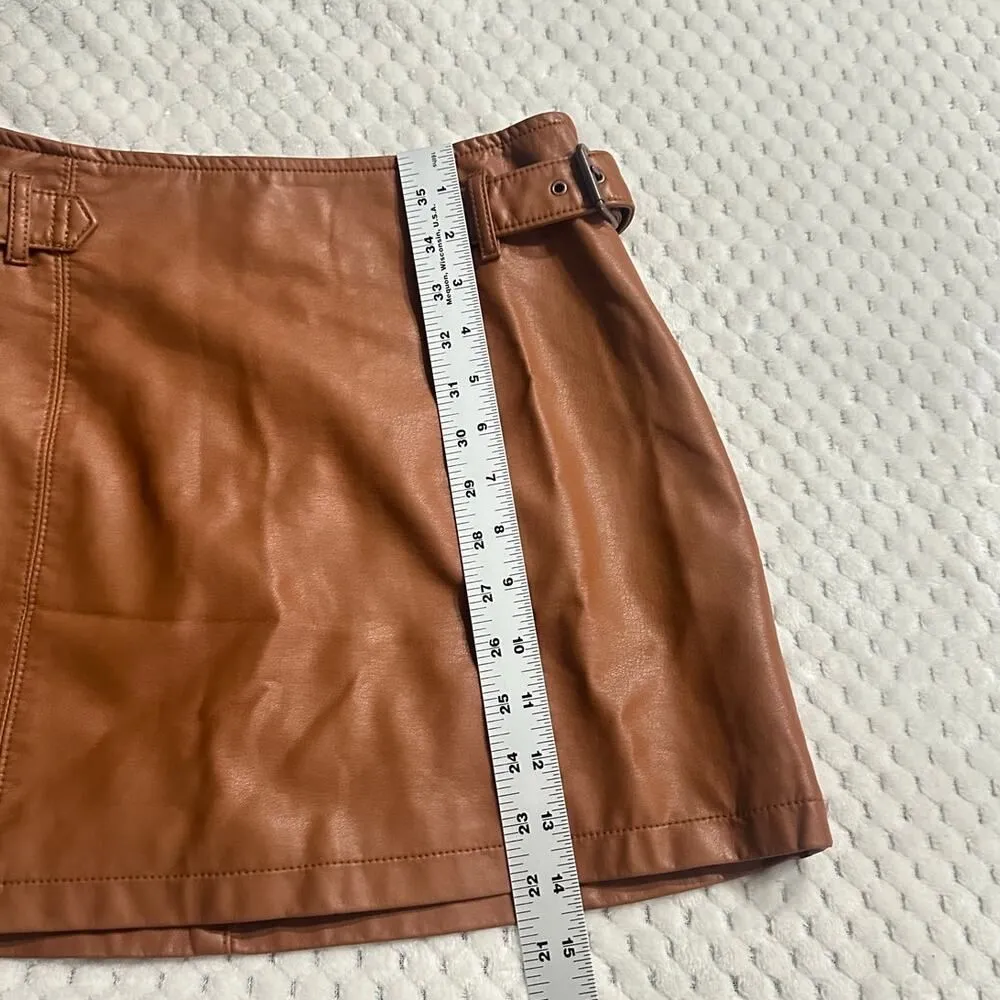 Free People Charli Mini Skirt Women's 0 Brown Vegan Leather Buckle Zip - Image 9