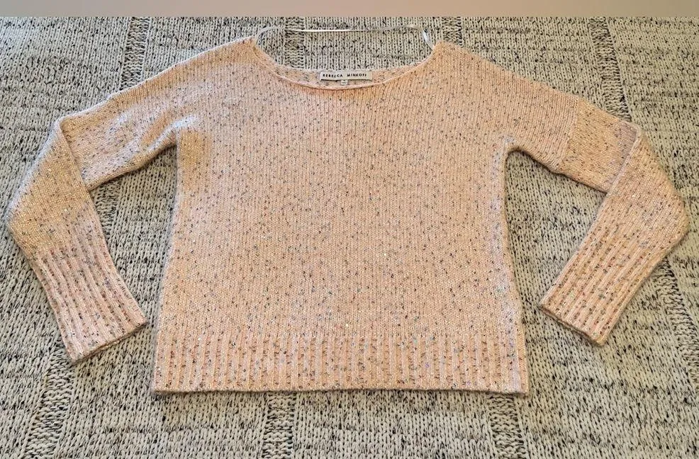 Rebecca Minkoff Women’s Katia Pink Sequined Ballet Neck Sweater Size S EUC - Image 3