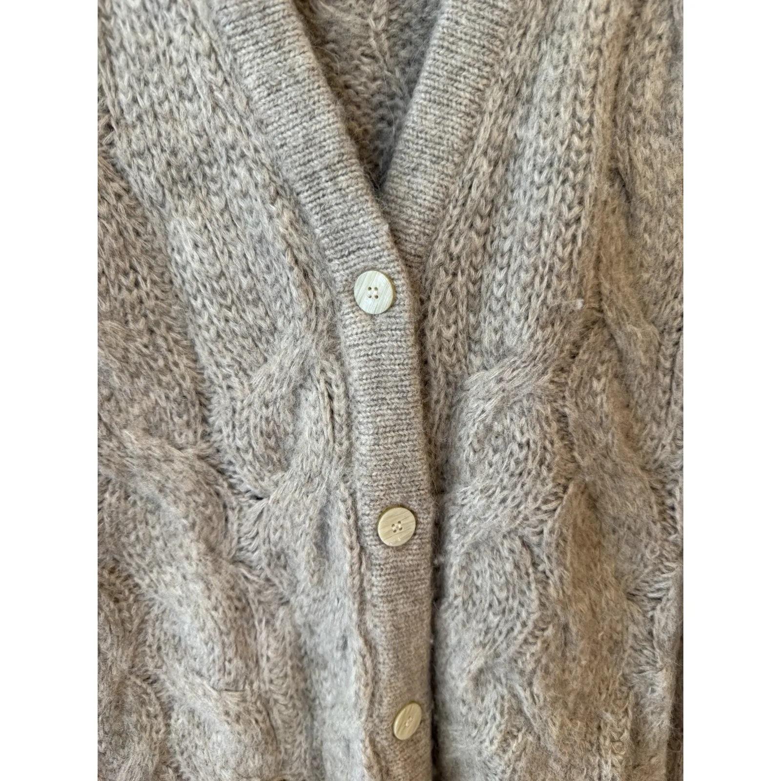 Theory Alpaca Soft Cable Knit Cardigan Sweater Beige Size Petite XS Grandpacore - Image 4