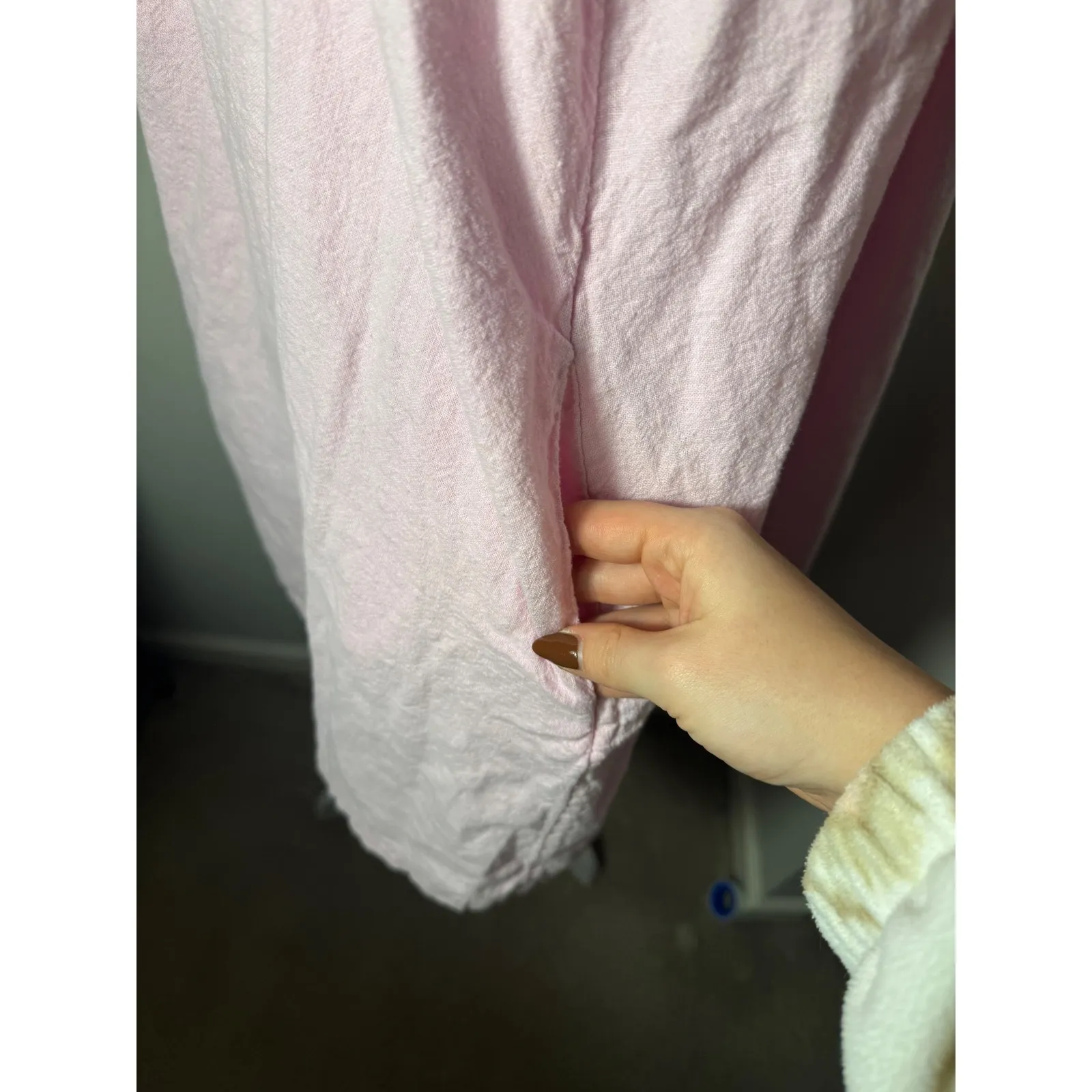 Free People Linen Cotton Blend Pink Button Front Pinafore Dress L - Image 4