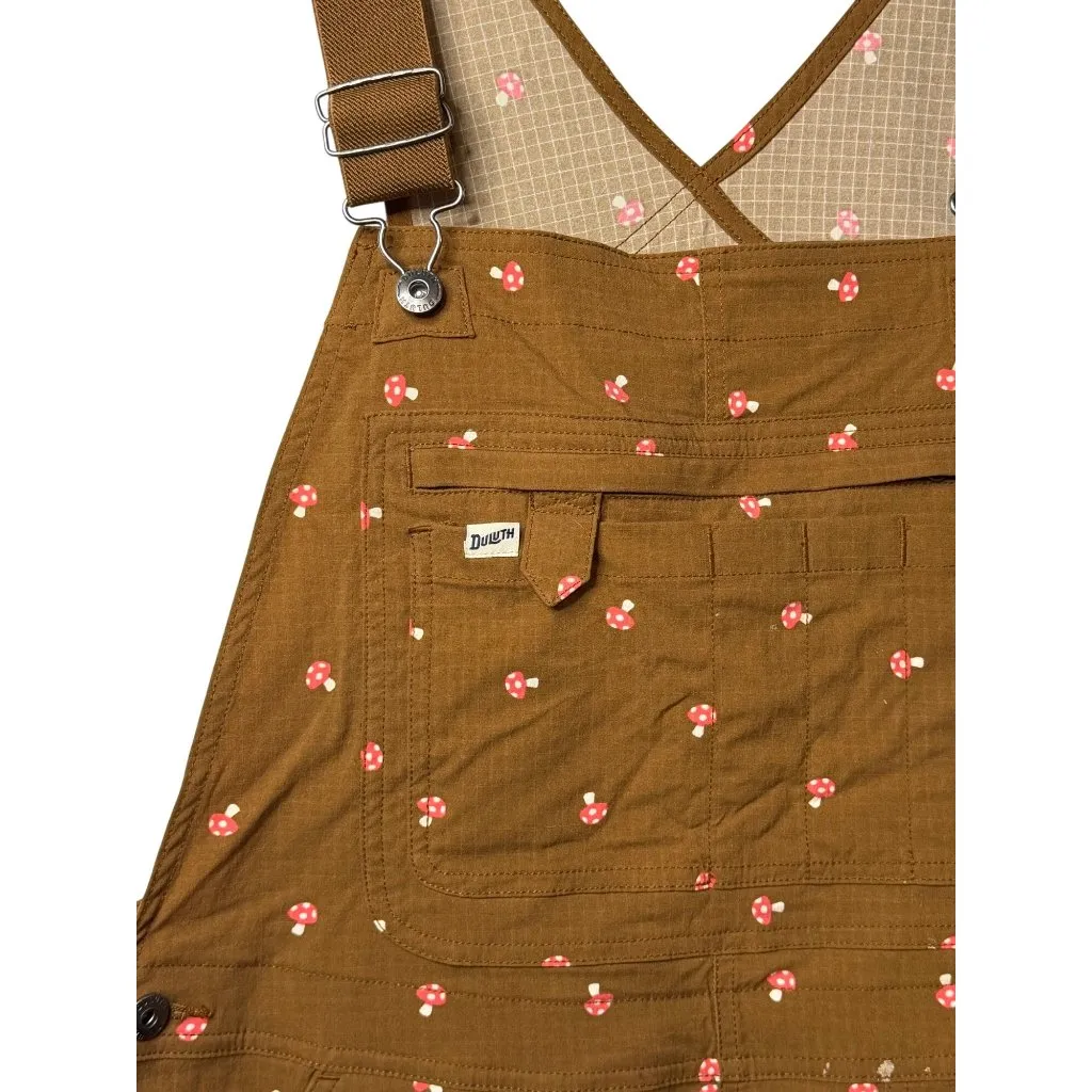 Duluth Trading Co Women Large Mushroom AOP Print Gardening Bib Overalls Heirloom Brown - Image 4