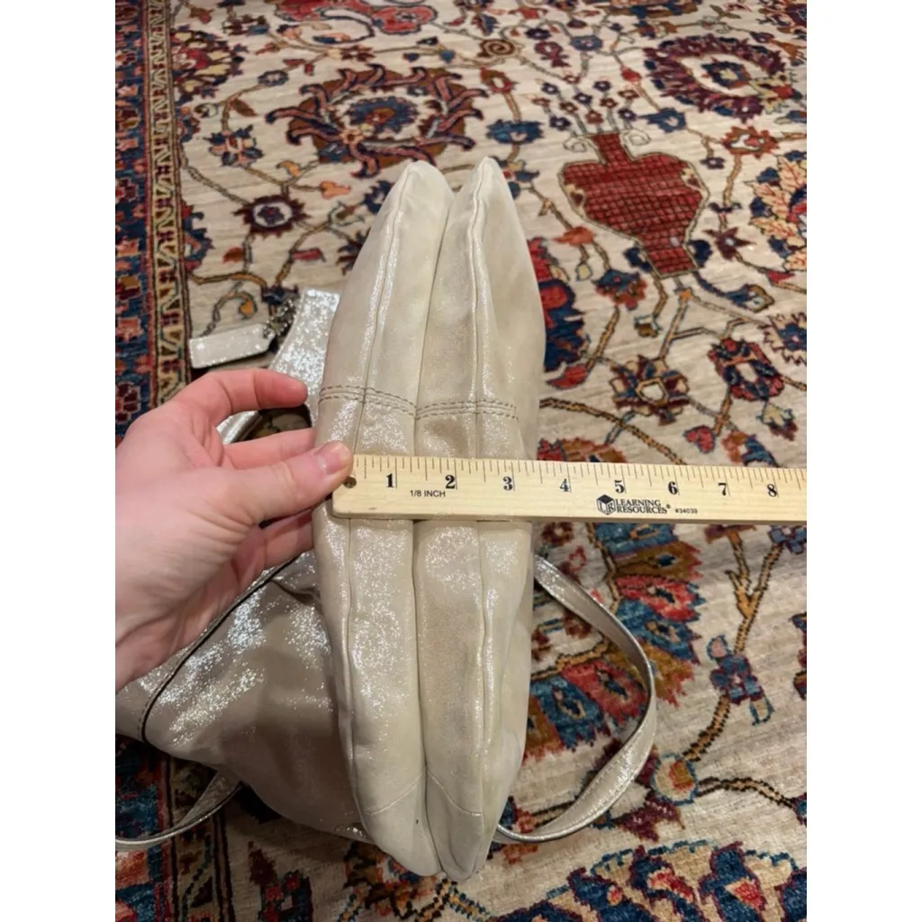 Coach Lexi Metallic Leather Shoulder Bag Champagne Silver Hobo Tote Women’s - Image 8