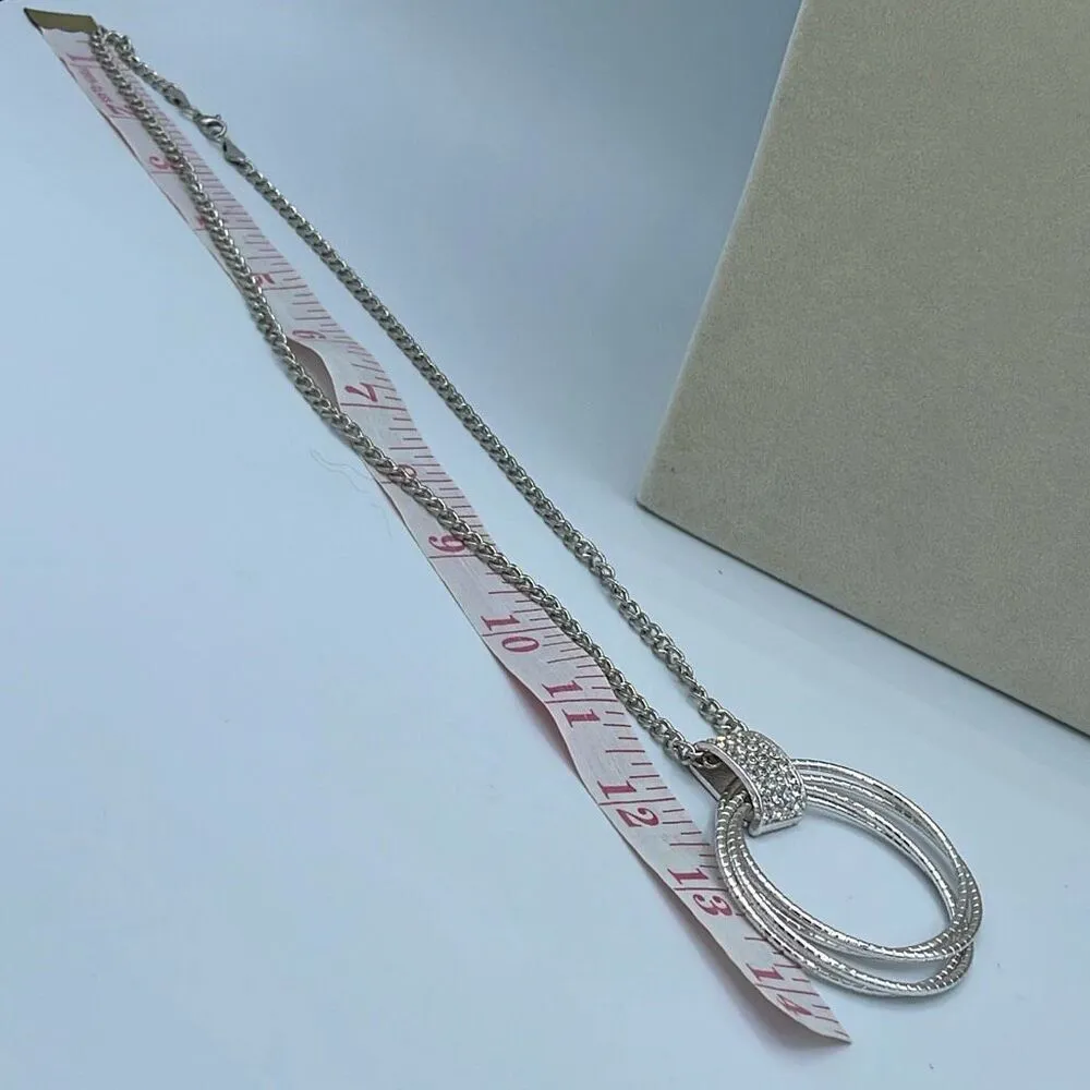 Silver multi ring  rhinestone embellished long necklace. - Image 8