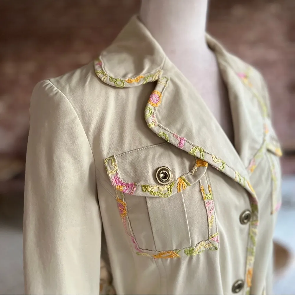 Cynthia Steffe Coat Embroidered Belted Green Trench M Spring Mid Thigh Pastel - Image 14