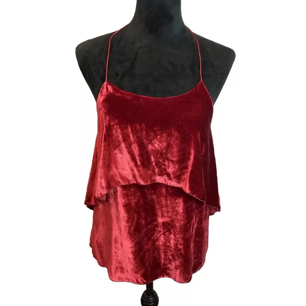 NWT! Alice + Olivia Marybeth Ruby Red Velvet Silk Halter Top - Size Large - Image 4