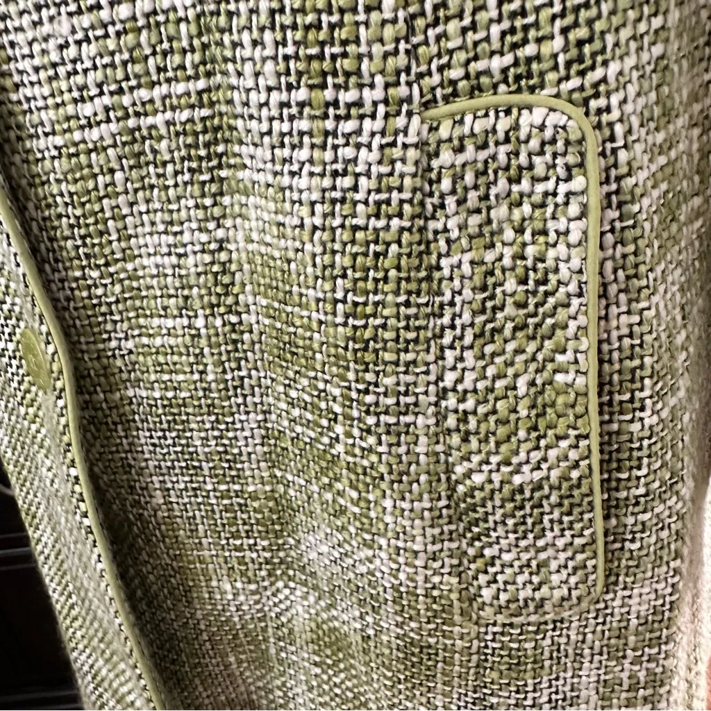 Dialogue Olive Houndstooth Tweed Trench Coat Size 10 - Image 5