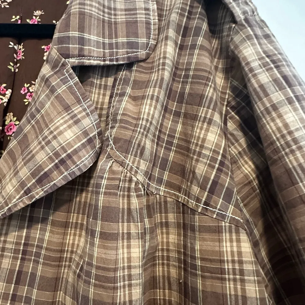 LA Blues Women's Brown Plaid Button Up Collared Jacket Workwear. Oversized. - Image 13