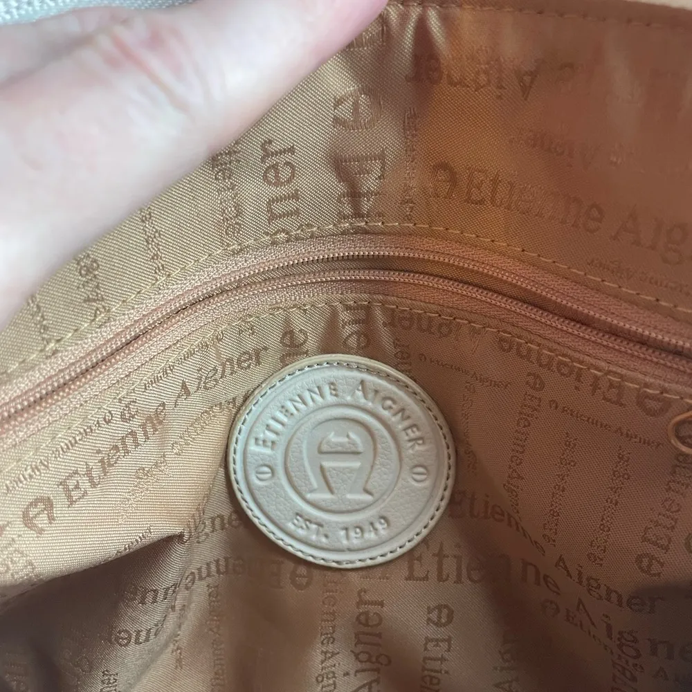 Vintage Etienne Aigner Bone leather and woven jute double handled satchel - Image 5