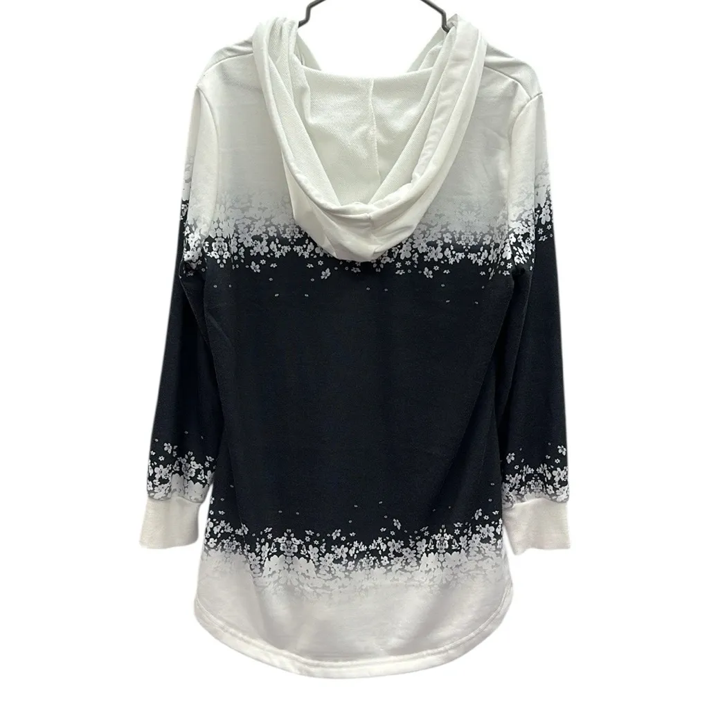 JustFashionNow French Terry Floral Ombre Print Hooded Lightweight Sweatshirt XL White - Image 8