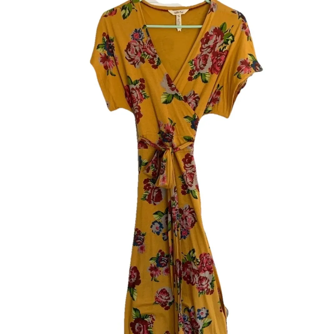 Matilda‎ Jane Size Medium Alana Mustard Yellow Floral Knit Wrap Maxi Dress - Image 2