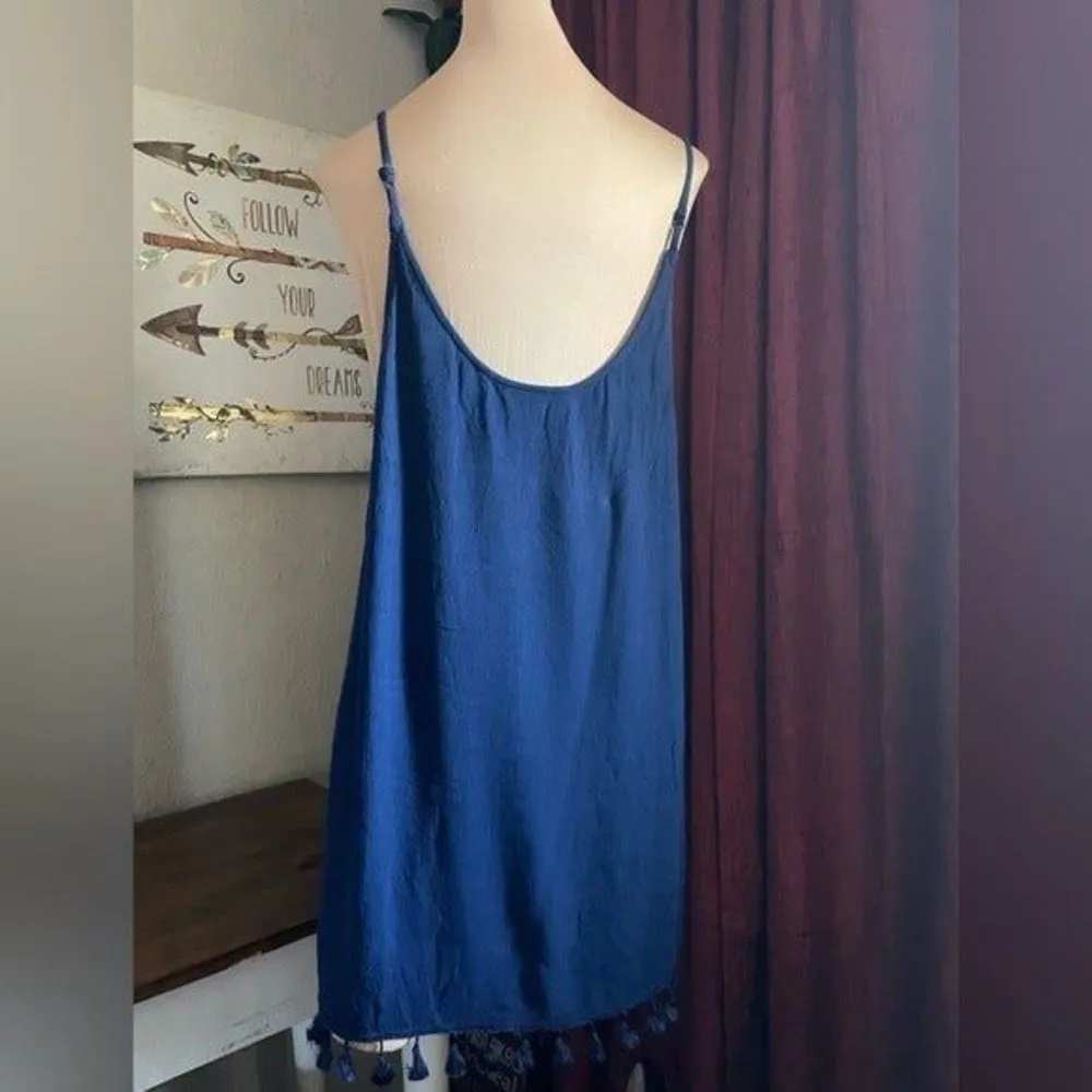 Francesca's Collection Embroidered Navy blue crane bird dress cover up Sz medium - Image 2