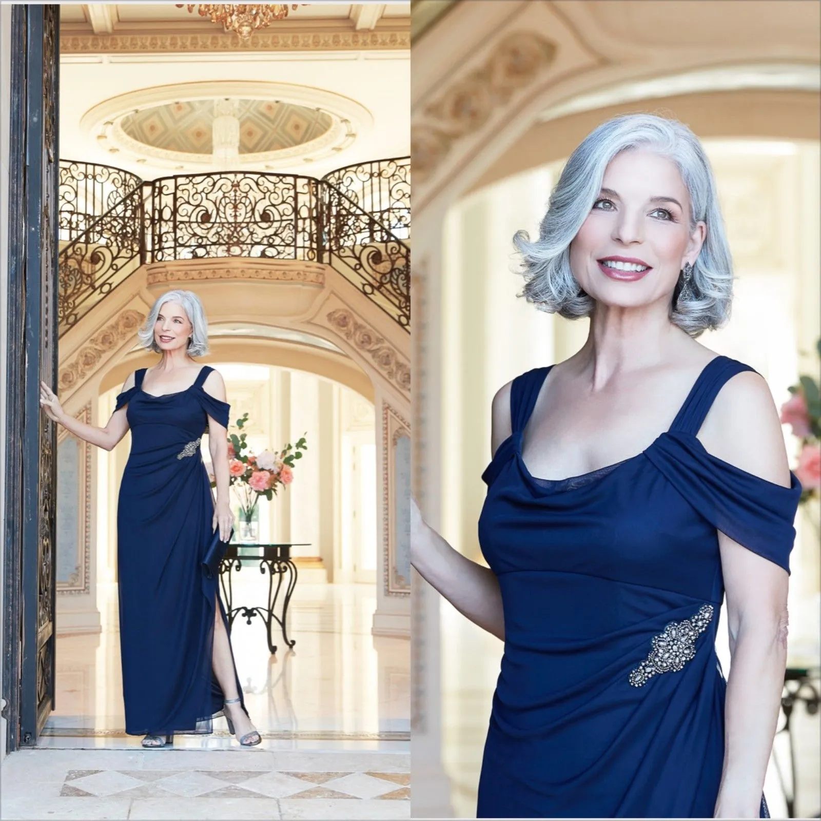 Alex Evenings Camille Cowl Neck Gown Size 12 NEW Navy Embellished Wedding Guest - Image 3