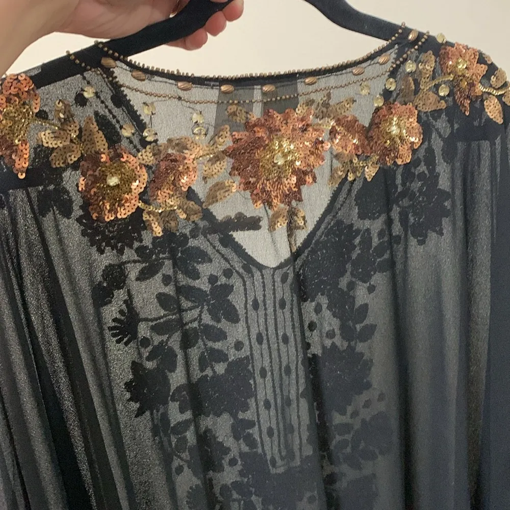 Roaman’s NWOT Swim wear woman Sequin bronze Beaded detail coverup Black Size 1X - Image 6