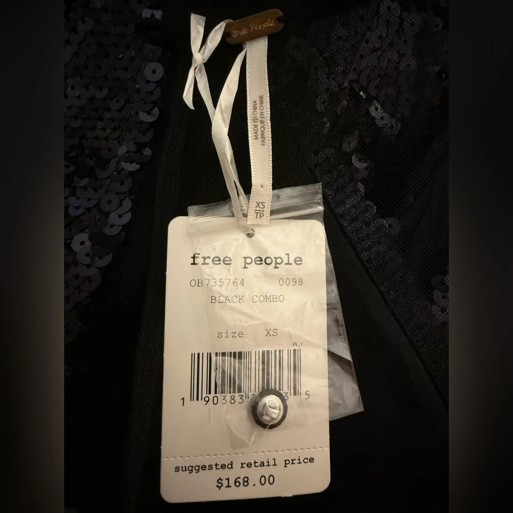 Free People Black Combo Sequin Mini Sheer V Top Party Cocktail Dress Sz XS NWT - Image 11