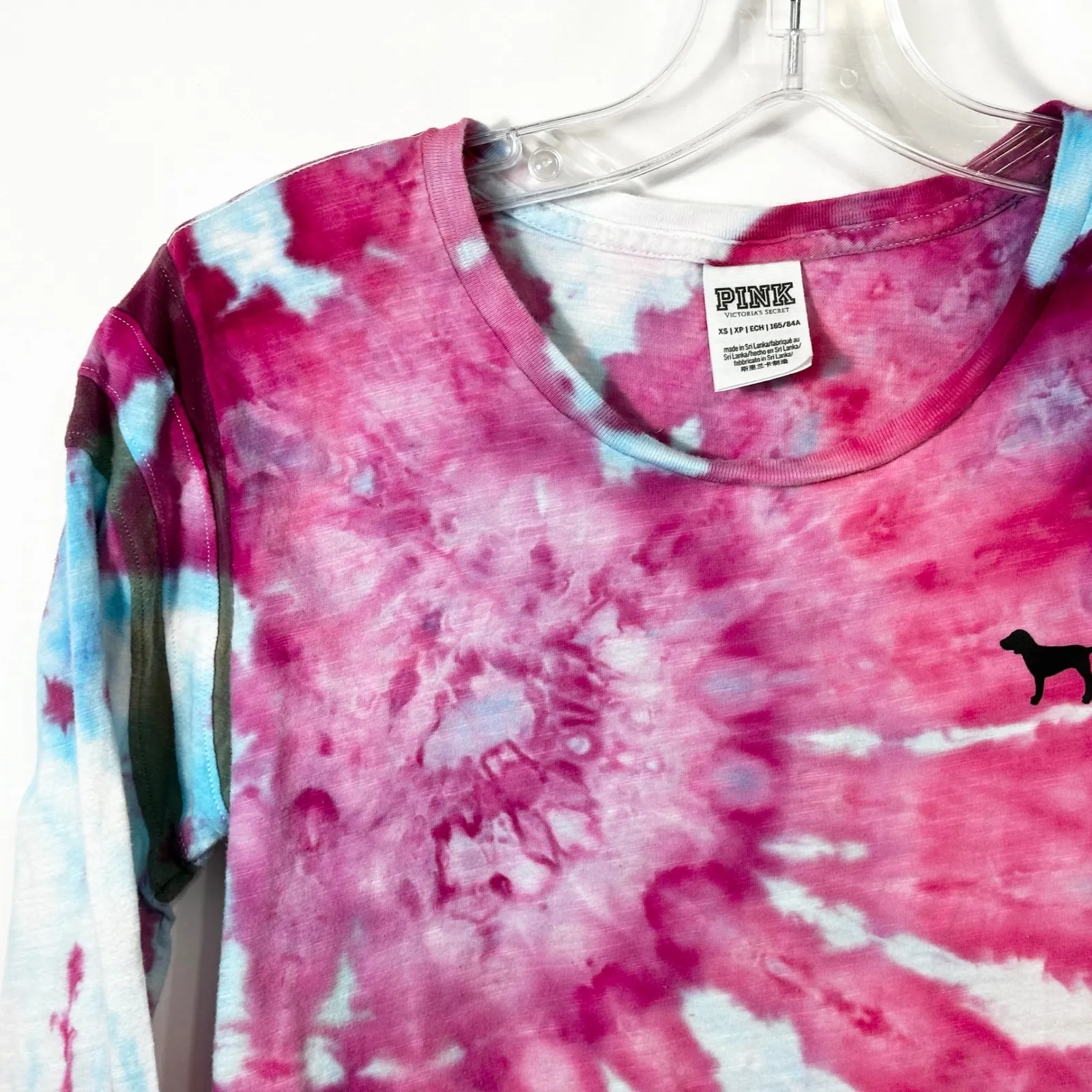 PINK Victoria's Secret XS Top Handmade Tie Dye Long Sleeve Dog Pink Blue 927‎ - Image 5