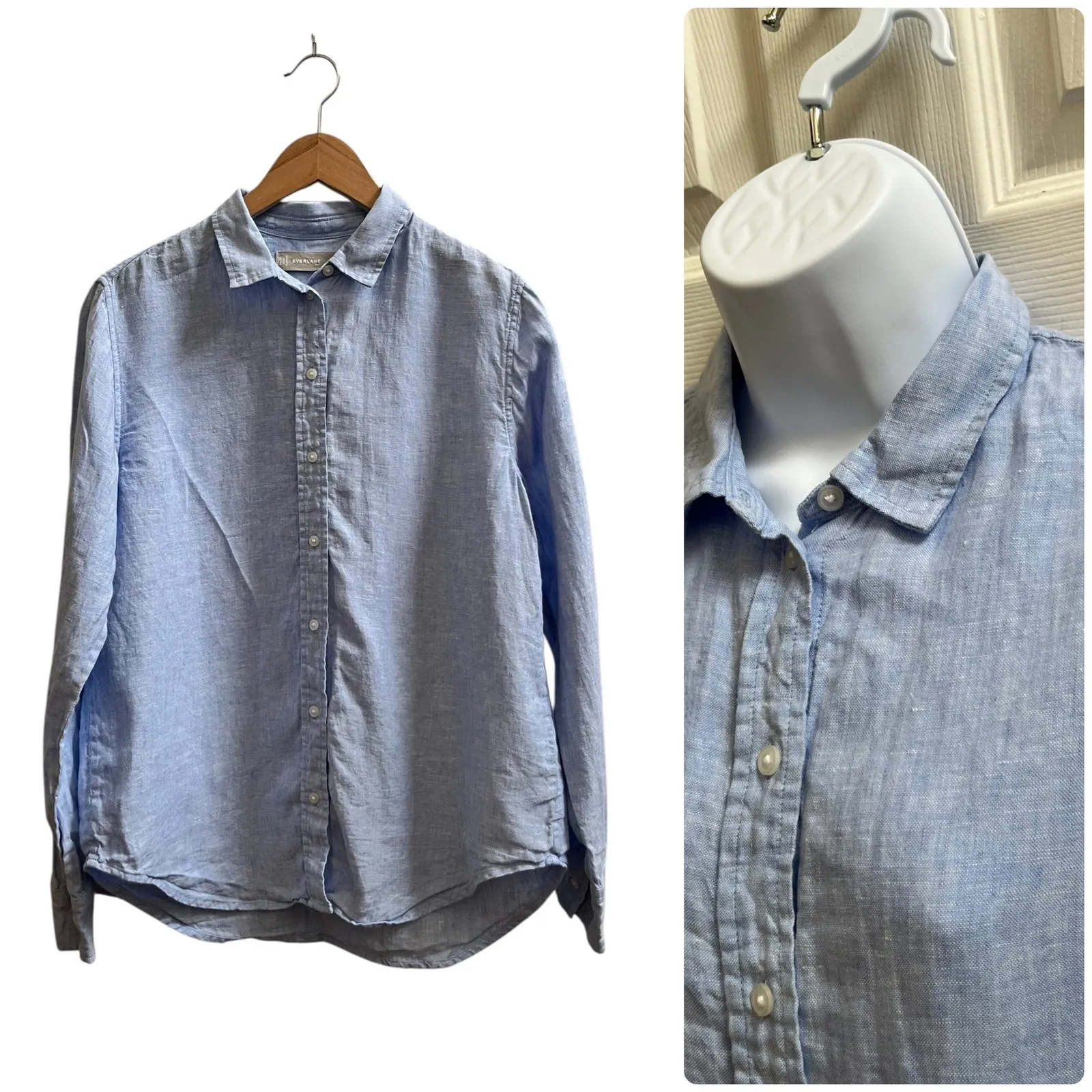 Everlane Light Blue Breathable Linen Relaxed Button Down Shirt Size 4 Preppy - Image 3
