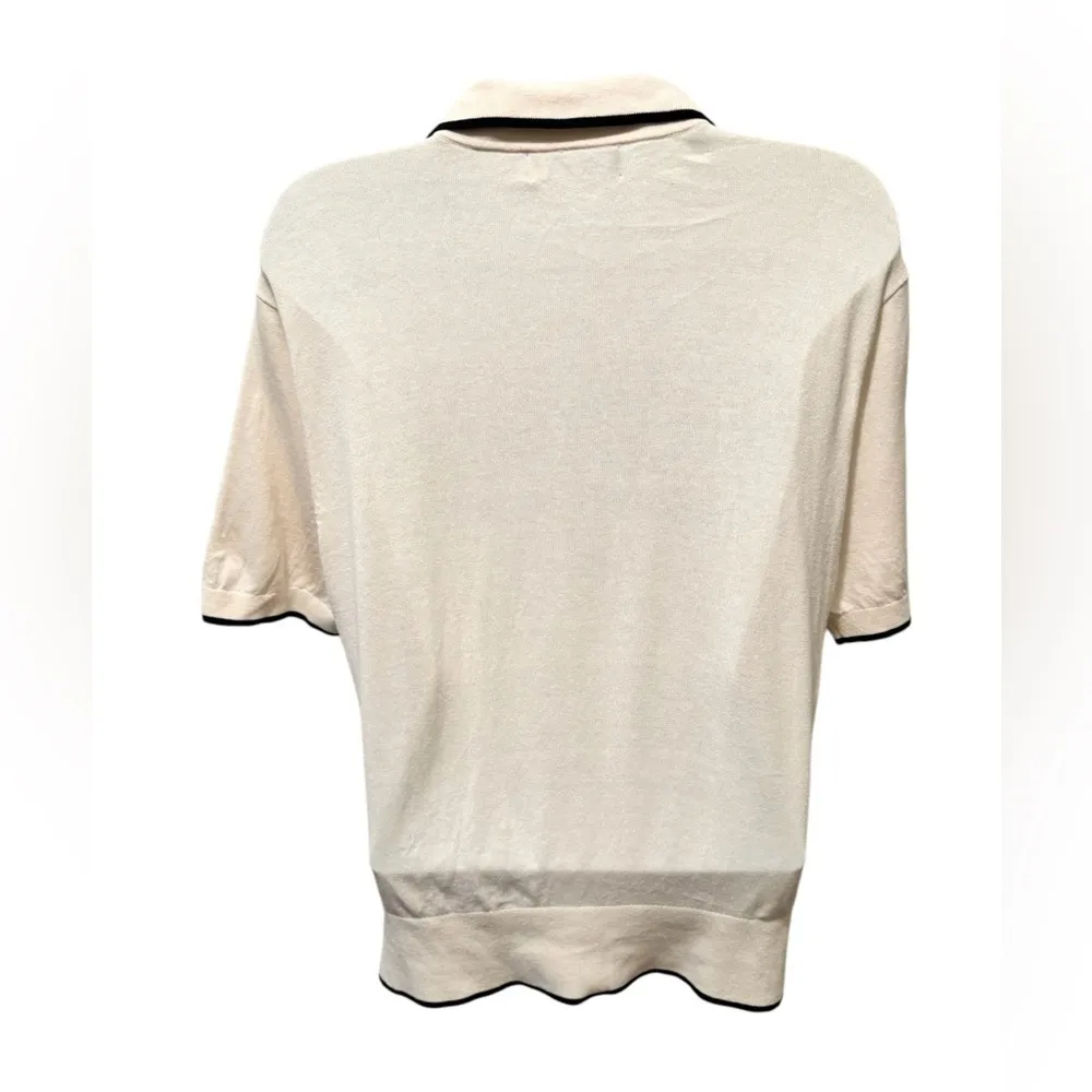 Lauren Ralph Lauren Two Tone Ruffle Trim Polo SS Sweater Sz XXL Cream Black - Image 6