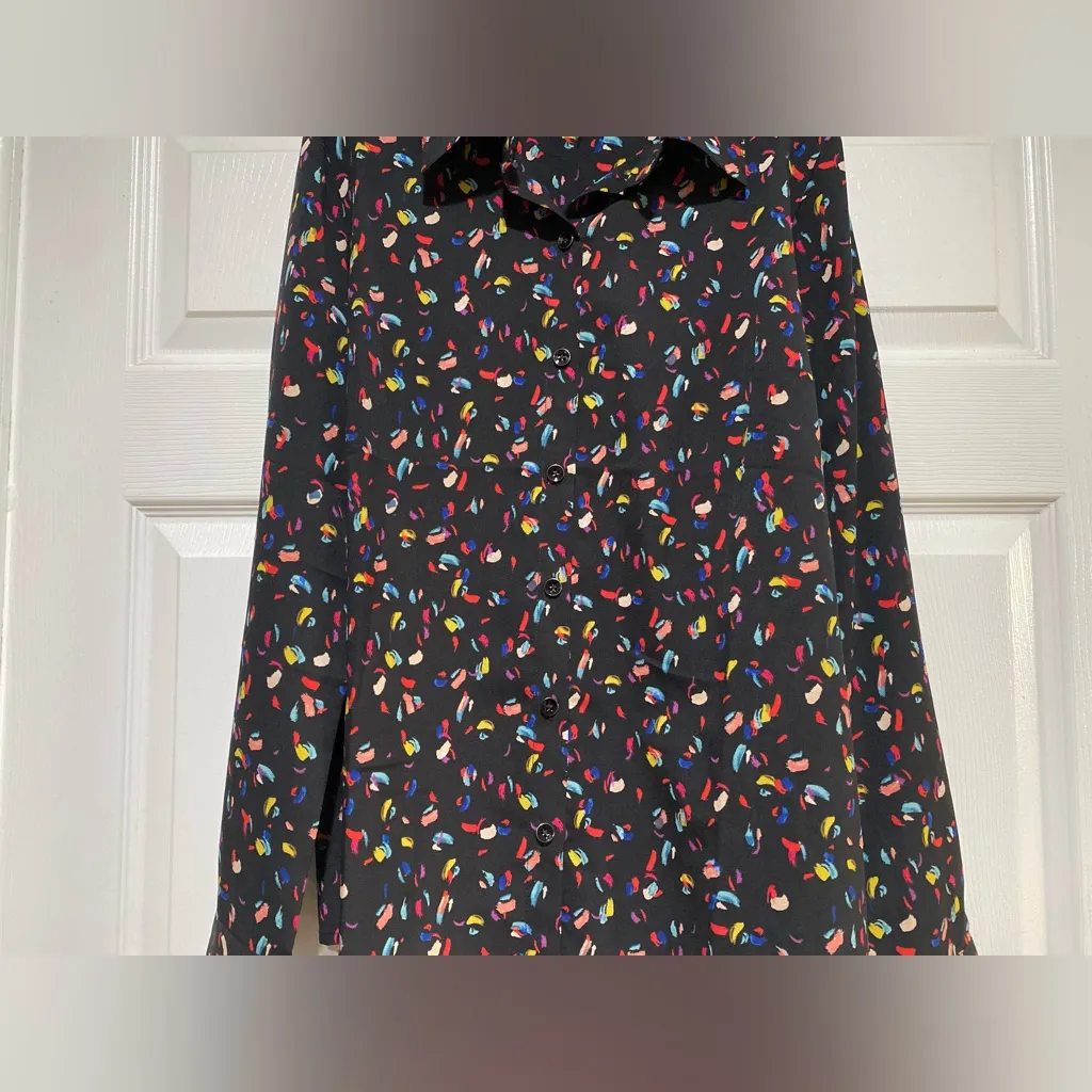 CAbi Confetti Party Ferris Long Sleeve Button Up Blouse Black Multicolor Size S - Image 4