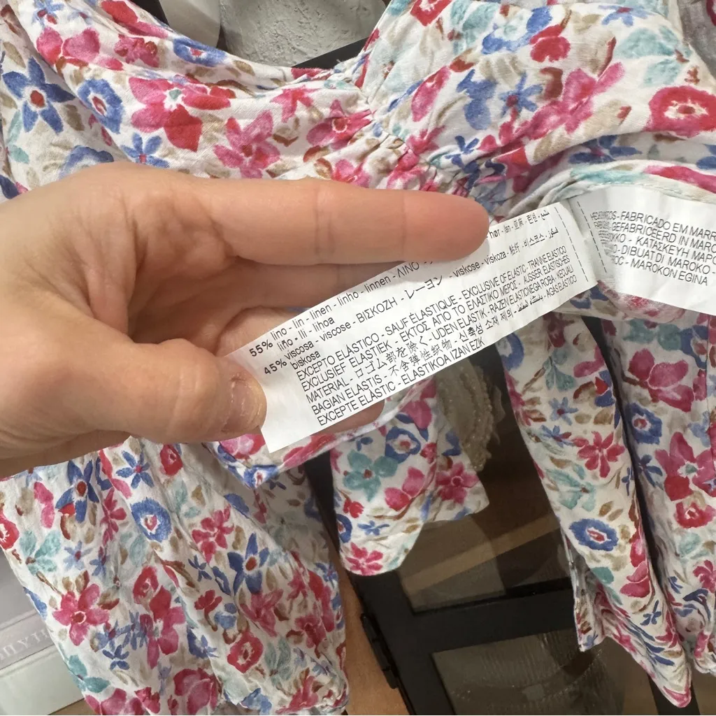 Zara linen cropped top tie open back floral bow puff sleeve balloon long ruched - Image 10