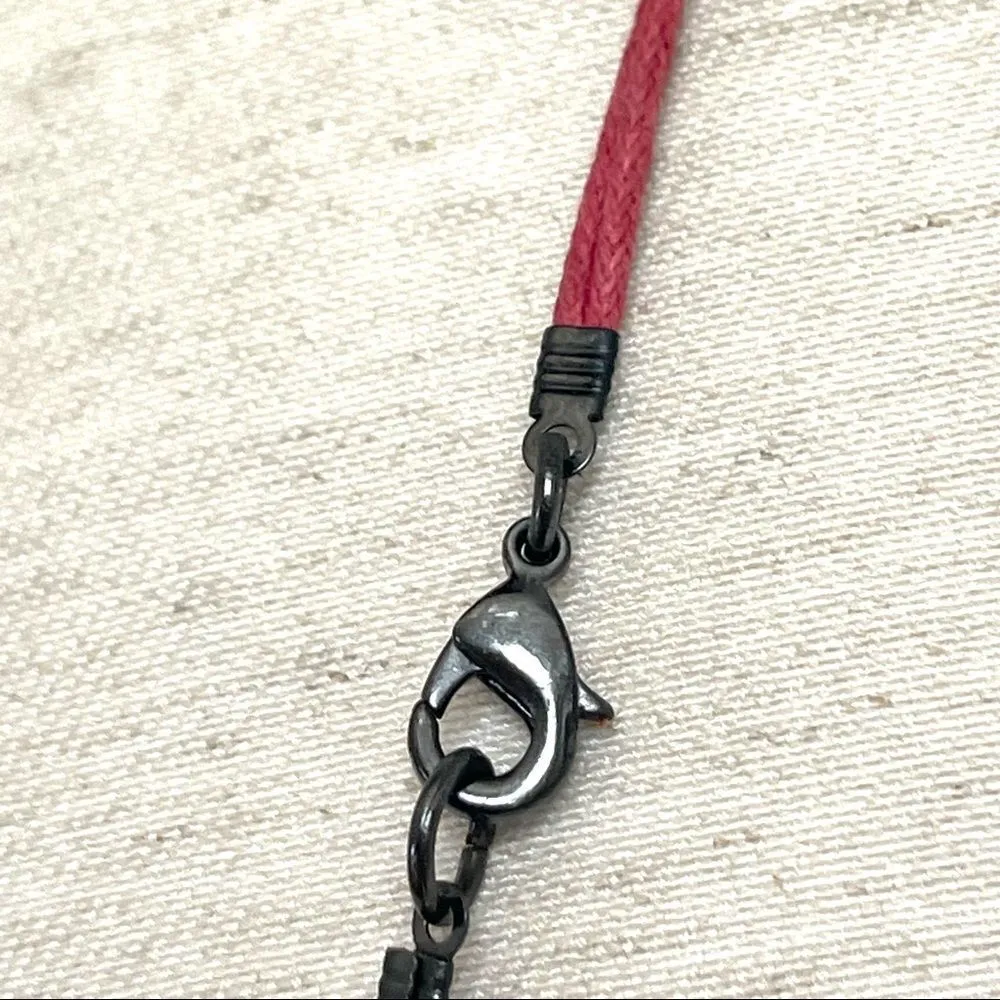 Red and white stripe beaded necklace on cord - Image 10