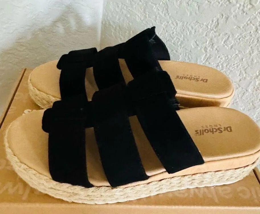 Dr. Scholl's Electric Platform Wedge Sandal, Cushioned, Black/Tan, Size 9, NWT Black - Image 8