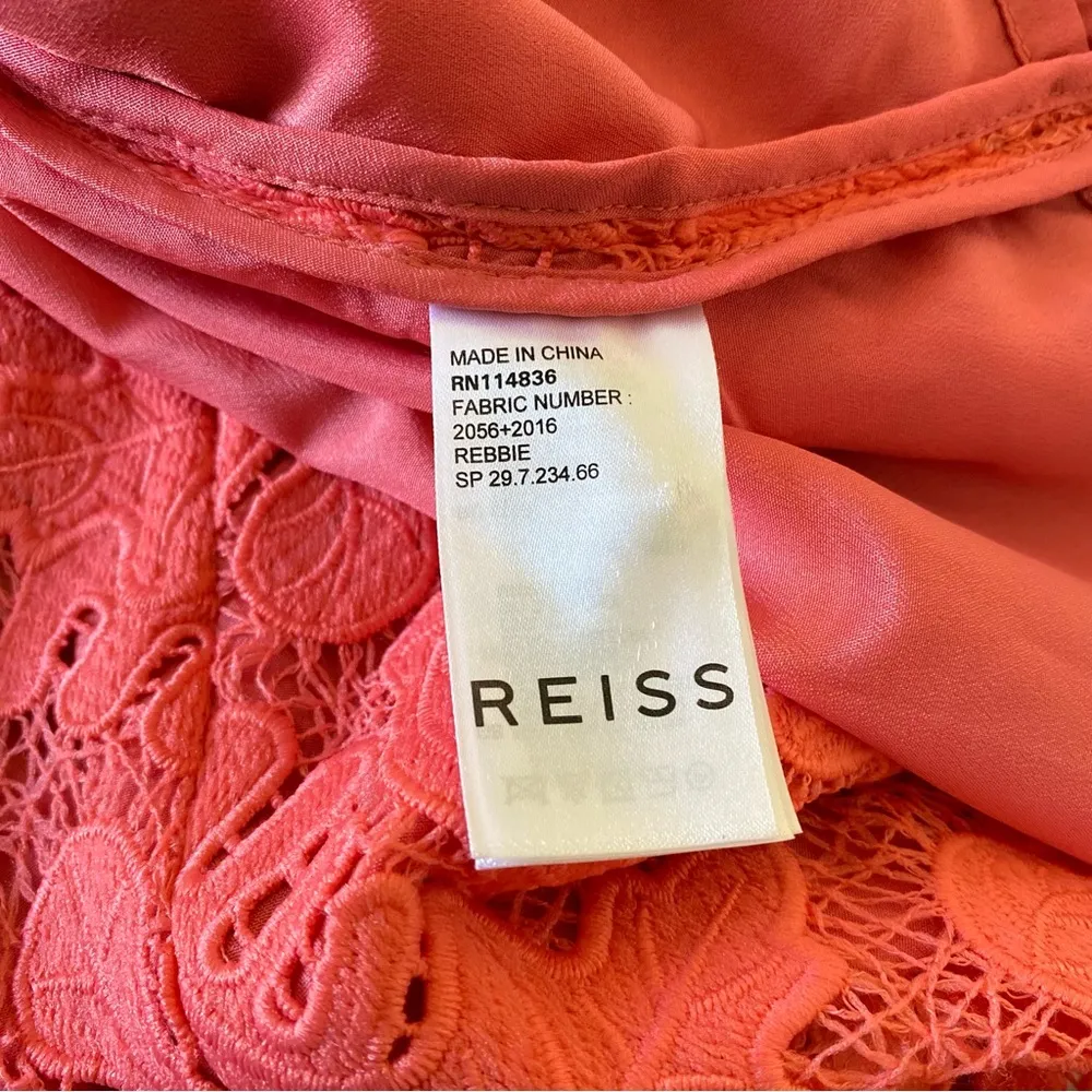 Reiss Rebbie coral salmon pink lace dress size 10 - Image 5
