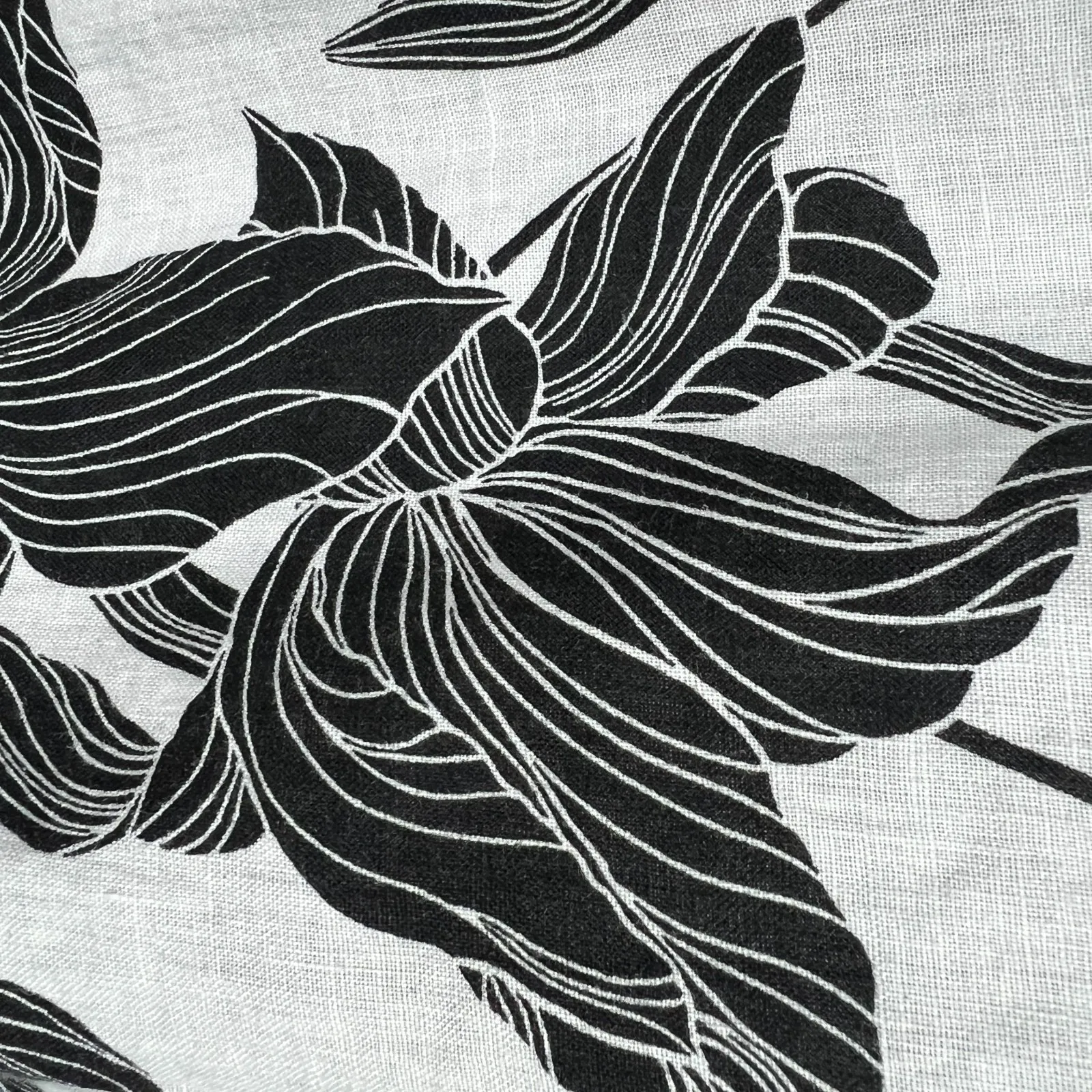 Tahari Top XL 100%‎ Linen Black White Floral Square Neck Embroidered Coastal New - Image 6