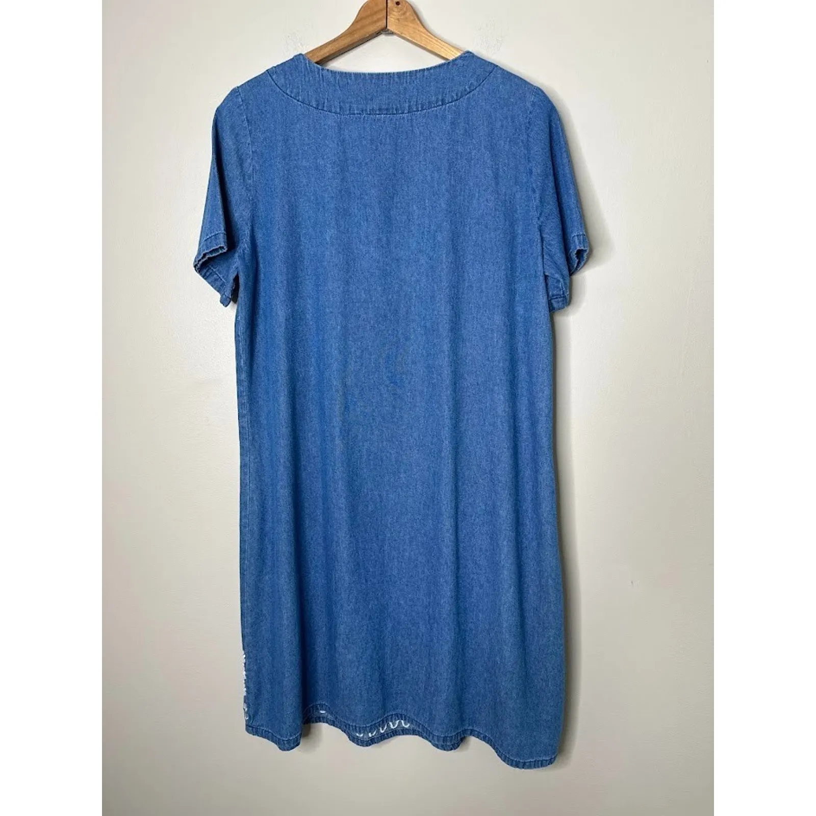 Country Store Women Denim House Dress Large Midi Mature Cottage Boho Feminine Blue - Image 5