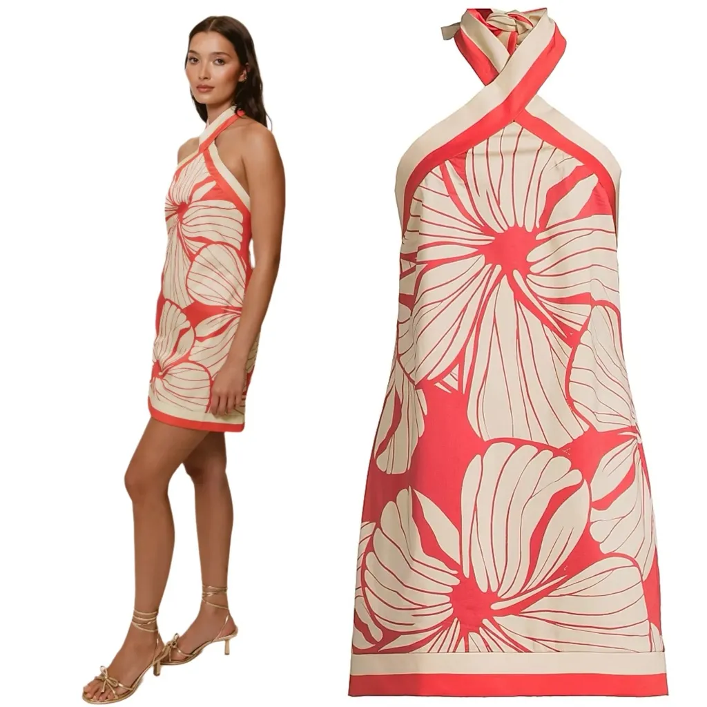 Hutch Baker Halter Mini Dress Coral Floral Size 8 NWT - Image 15