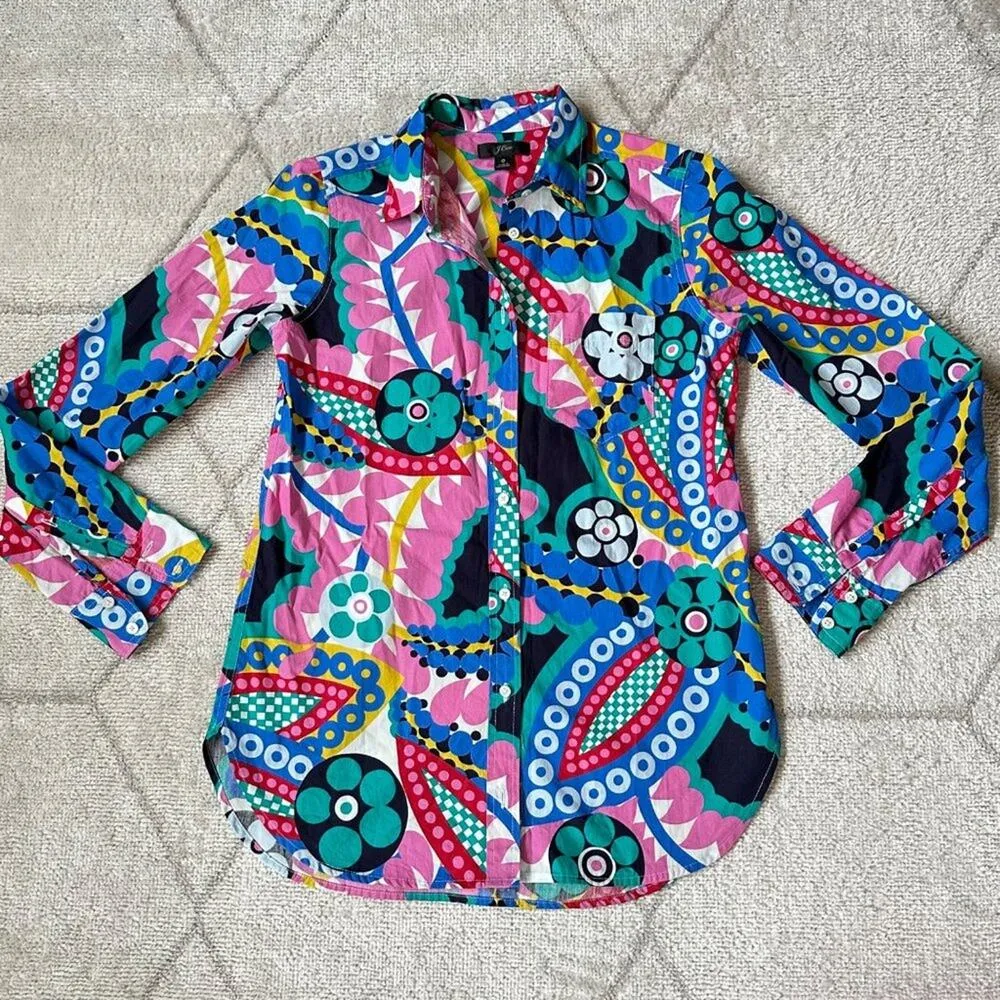 Women's J Crew Ratti Kaleidoscope Long Sleeve Button Down Sz 0 - Image 2