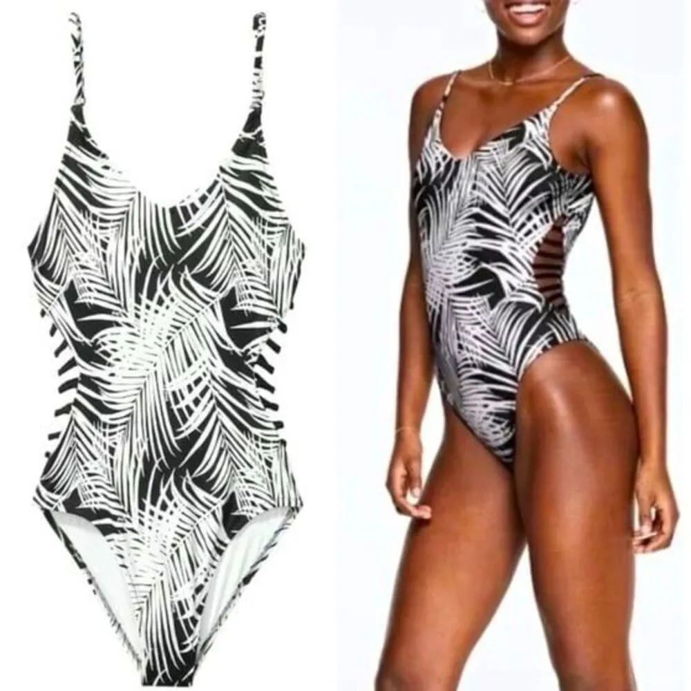 Victoria's Secret PINK Tropical Palm Side Cut Out Low Back One Piece Swimsuit XL - Image 3