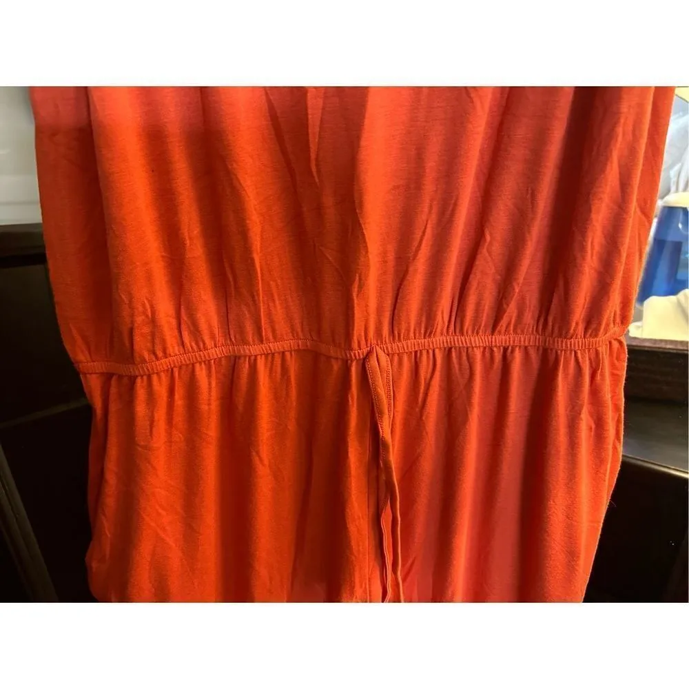 NEW Orange Spaghetti Strap Relaxed Jumpsuit 2/ Ankle Tie Large - Image 3