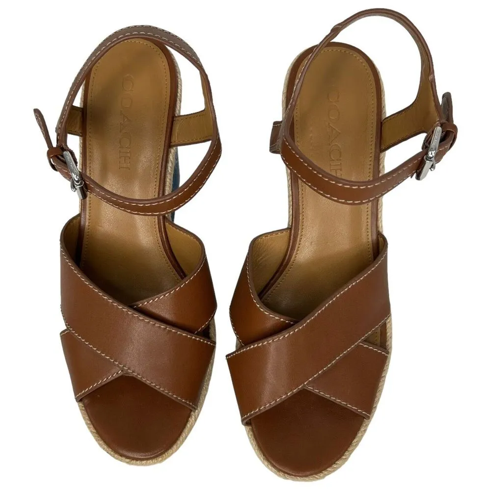 COACH Eaton Sandals Women's Wedges Platform Shoes Heels Size 8.5 Leather Denim - Image 9