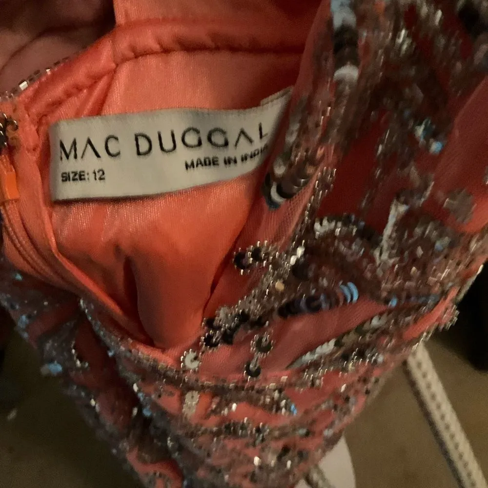 MAC DUGGAL 6030 Womens High Neck Embellished Mesh Gown With Slit Dress Coral - Image 16