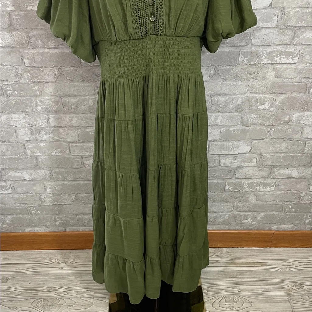 Kings Road Chic Olive Midi Dress with Button Detail Green Size 3X - Image 2