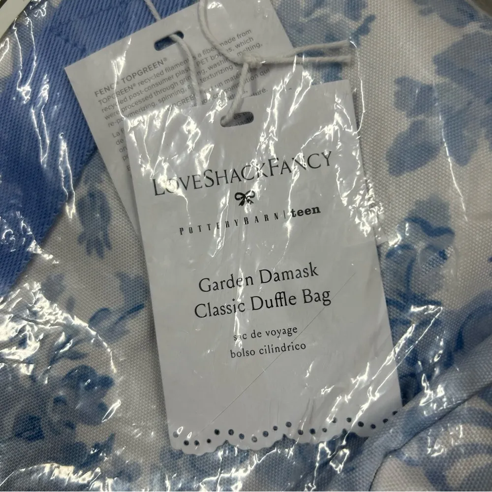 LoveShackFancy Pottery Barn Damask Classic Duffle Weekender Bag Blue Floral NWT - Image 4