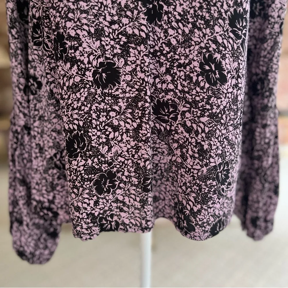 Bp Top Floral Purple Bishop Long Sleeve V-Neck Boho Chic Romantic Brunch Work - Image 6