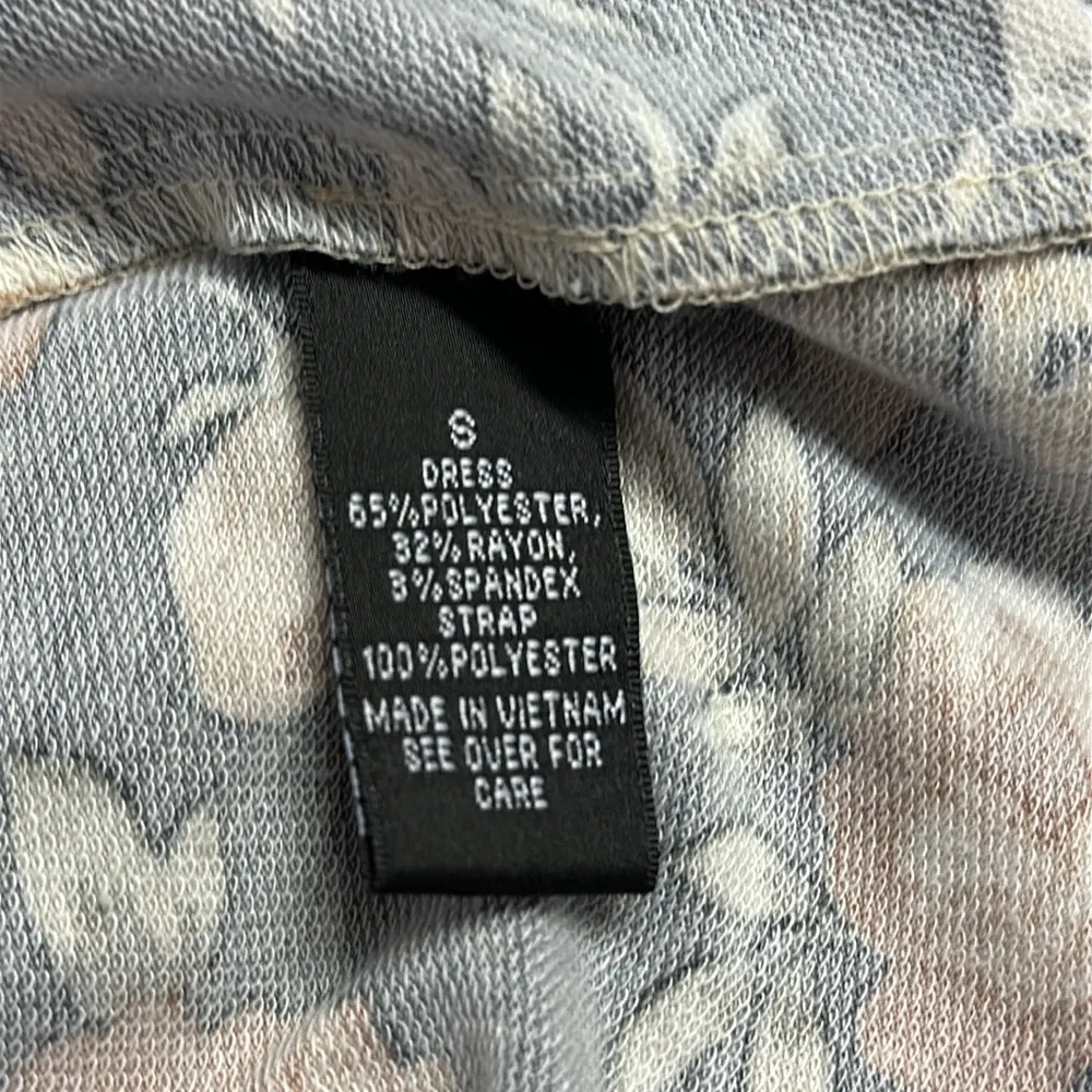 Gray Floral Print Ribbon Lace Up Back Long Sleeve V Neck Mini Dress Womens Small - Image 11