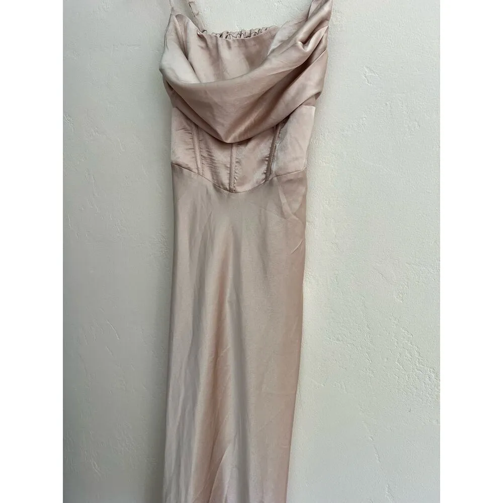 Princess Polly Lillie Beige Corset Satin Midi Dress - Size 2 - Image 6