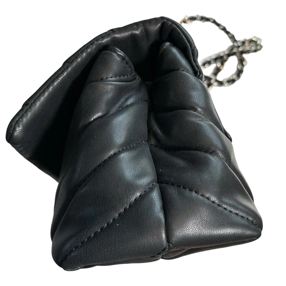 Badgley Mischka Chevron Quilted Flap Chain Vegan Leather Handbag Purse Black - Image 7