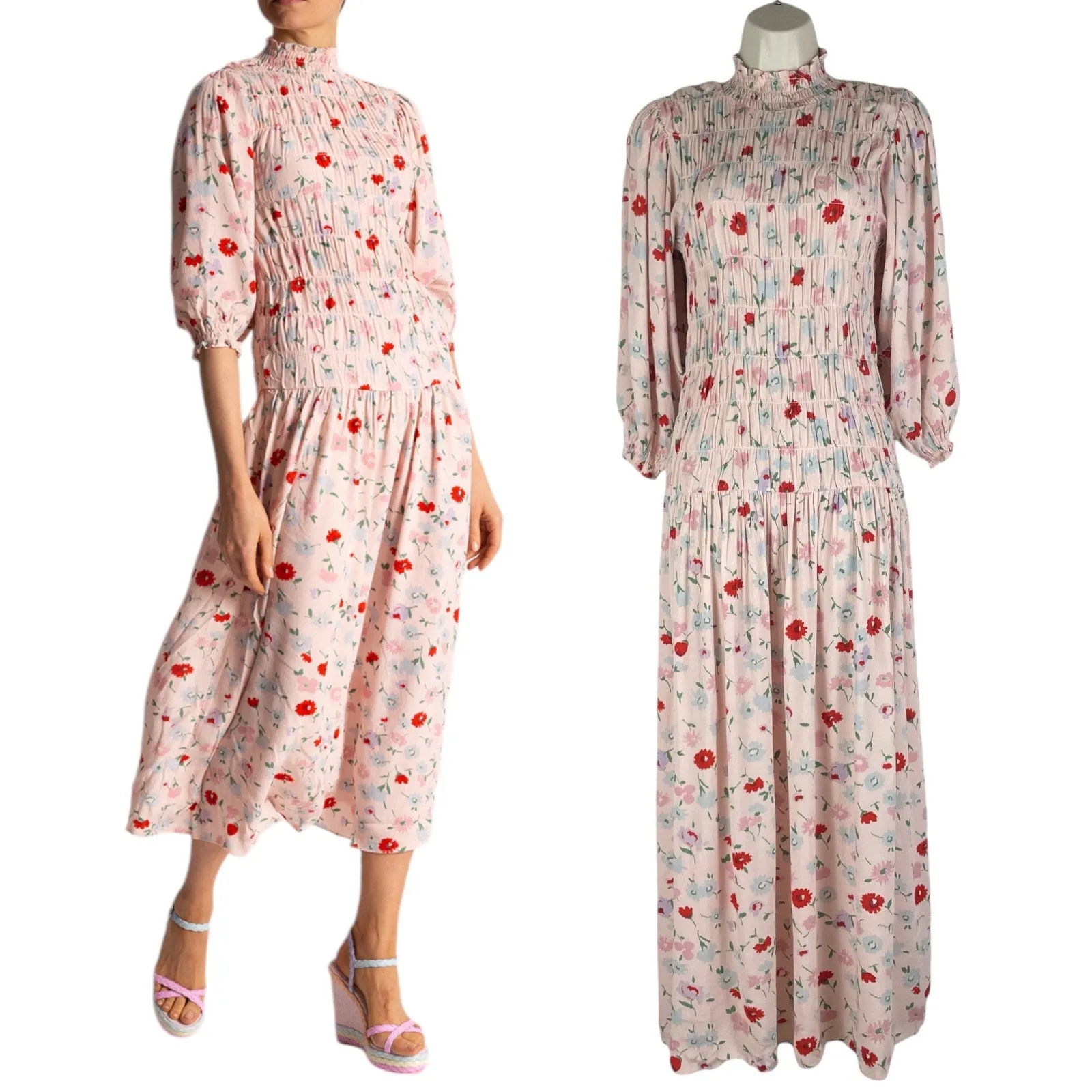 Samsoe Samsoe Sarami Floral Print Midi Dress Aop Pink Garden Size M Size M - Image 3