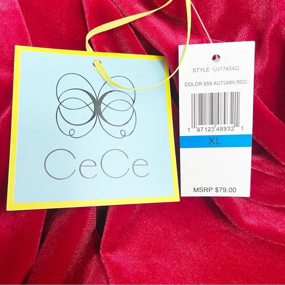 NWT CeCe Shawl Collar Stretch Velvet Open Front Cardigan in Autumn Red Size XL - Image 6