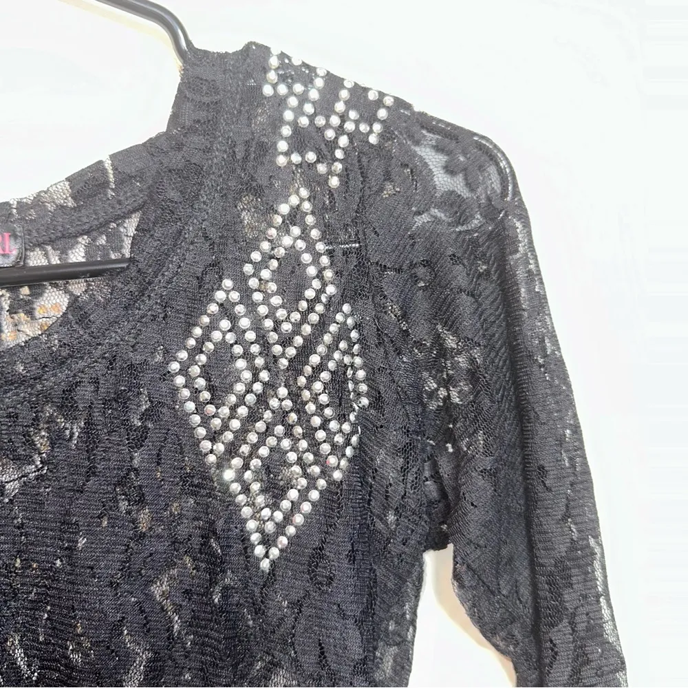 Rock & Roll Cowgirl Black Lace Bling Sheer Long Sleeve Shirt! - Image 7