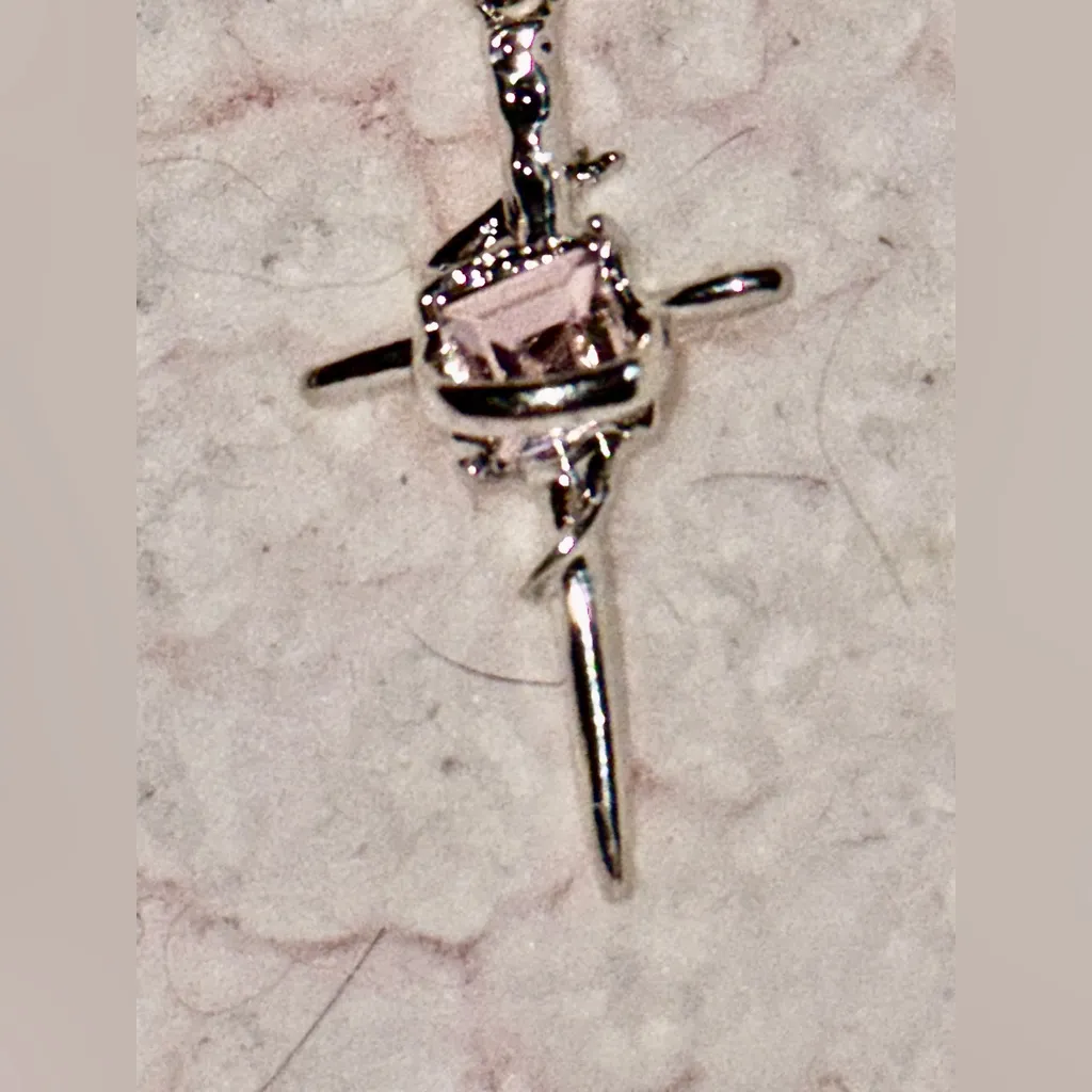 Silver Nail Cross and Crown Necklace - Image 2