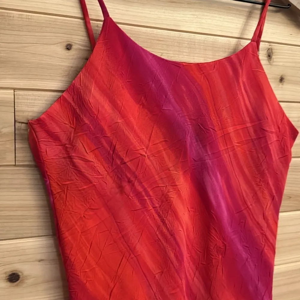 Y2K A Wild Thyme Size 6P Asymmetrical Hem Tie Dye Watercolor Abstract Dress Pink - Image 4