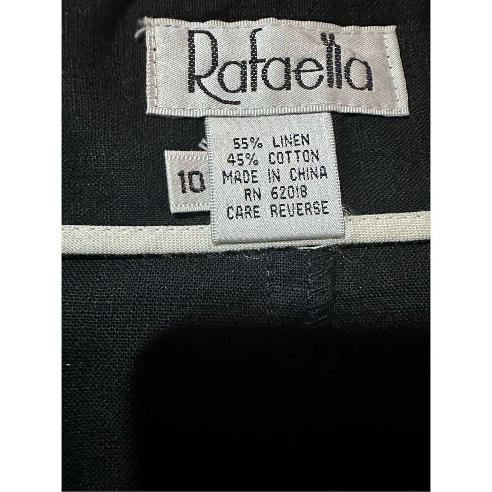 Rafaella vintage women’s black linen cotton blend midi button down skirt sz 10 - Image 3